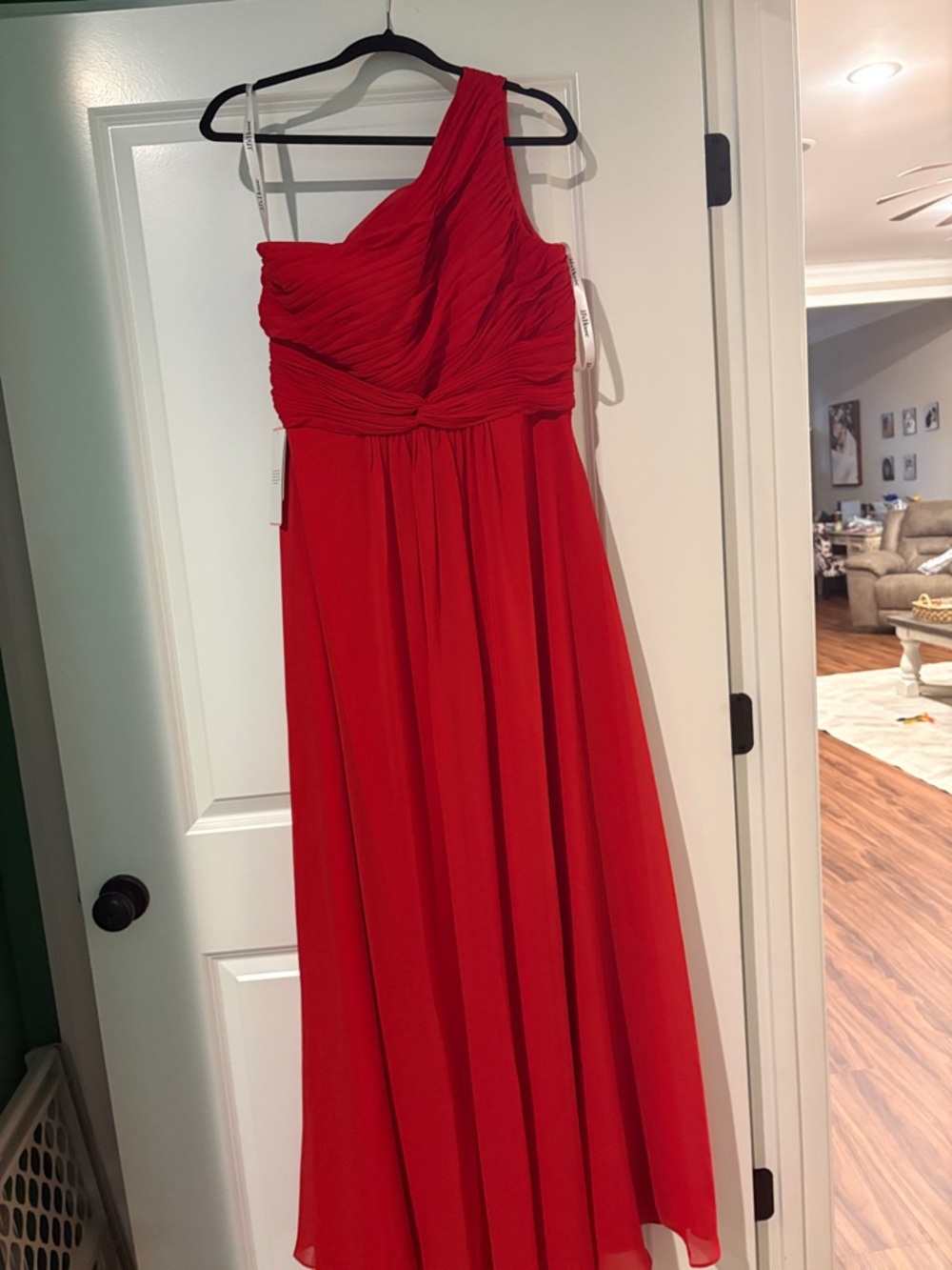 JJs House One-Shoulder Red Chiffon Evening Dress